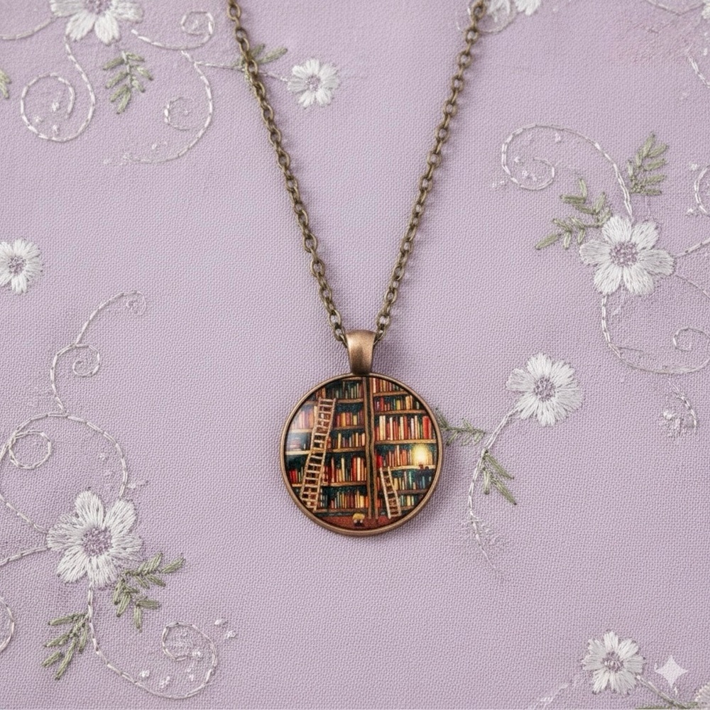 Library Bookshelf Pendant Necklace 📚